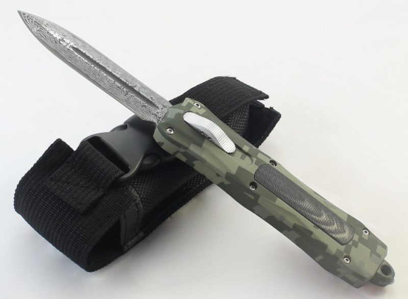 TacKnives OTF Double Action Safety Knife Out-The-Front Military Camo Damascus Style MTU1