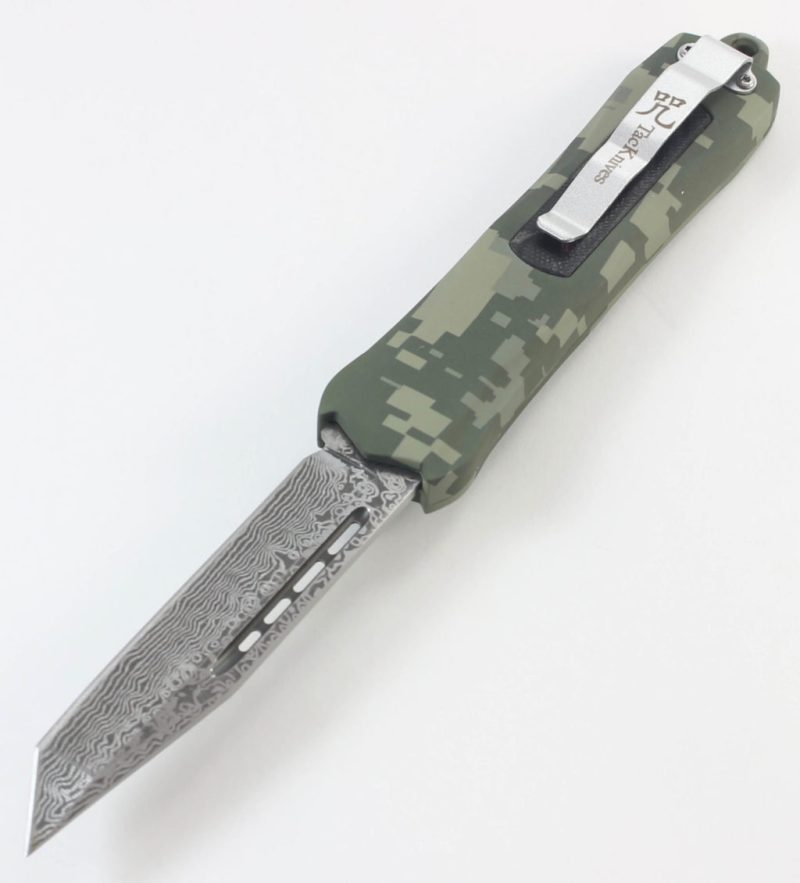 TacKnives OTF Double Action Safety Knife Out-The-Front Military Camo Damascus Style MTU1T Tanto Blade