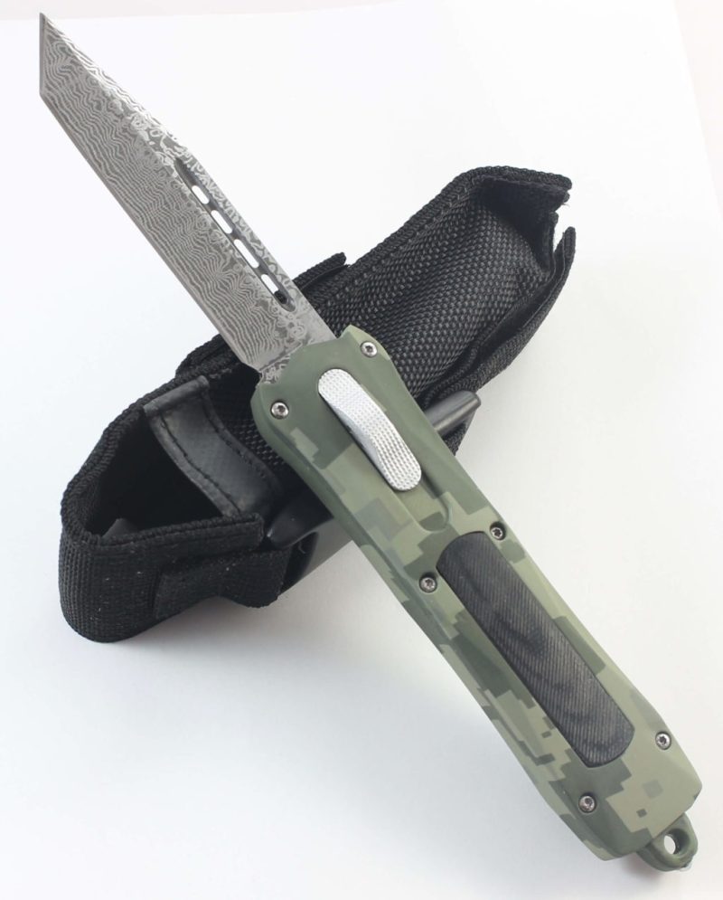TacKnives OTF Double Action Safety Knife Out-The-Front Military Camo Damascus Style MTU1T Tanto Blade