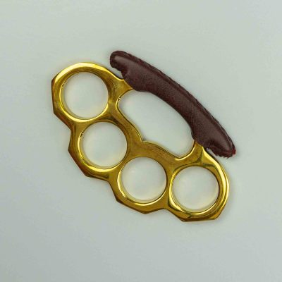TacKnives BK2 Gold Color Brass Knuckles Leather Wrapped