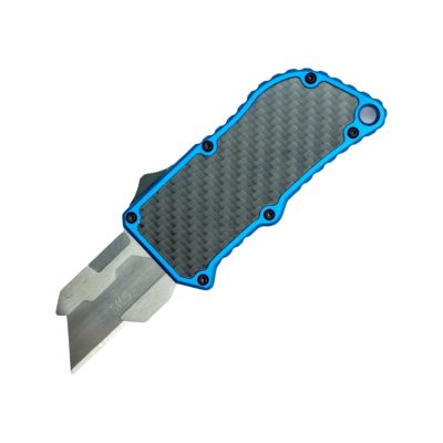 TacKnives blue OTF Knife Box Cutter with carbon fiber