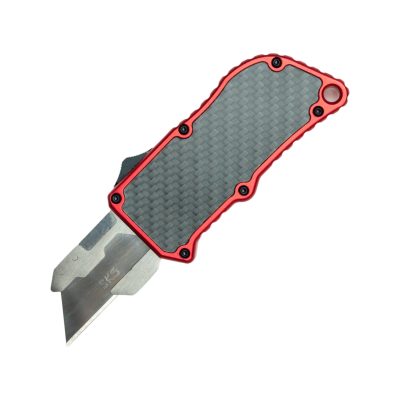 TacKnives red OTF Knife Box Cutter with carbon fiber