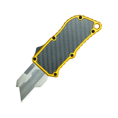 TacKnives yellow OTF Knife Box Cutter with carbon fiber
