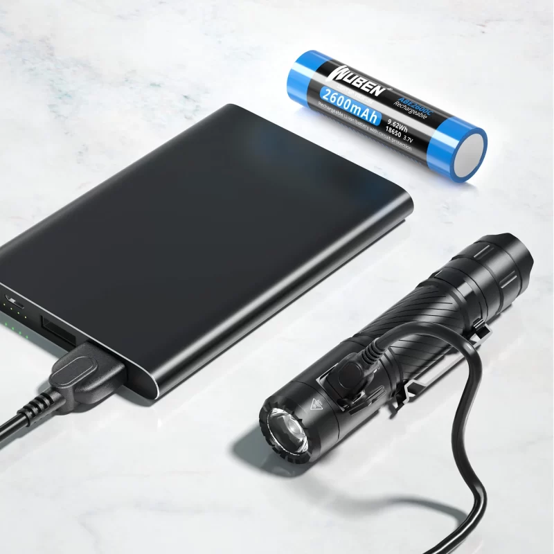 Wuben C3 Compact Flashlight Charging from a Powerbank