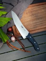 XC113 XinCross 8.3 Tactical Style Chef Knife (Stone Wash) on chopping board