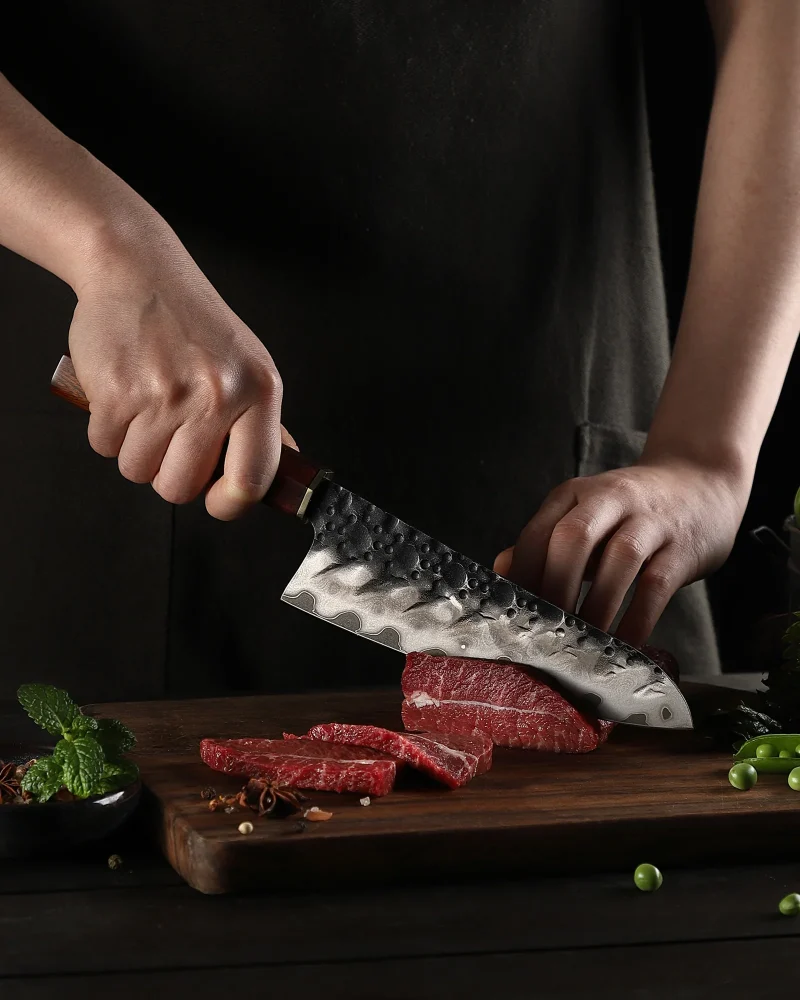 XC134 XinCraft 7 Santoku Knife (Hammered Forged) demo use