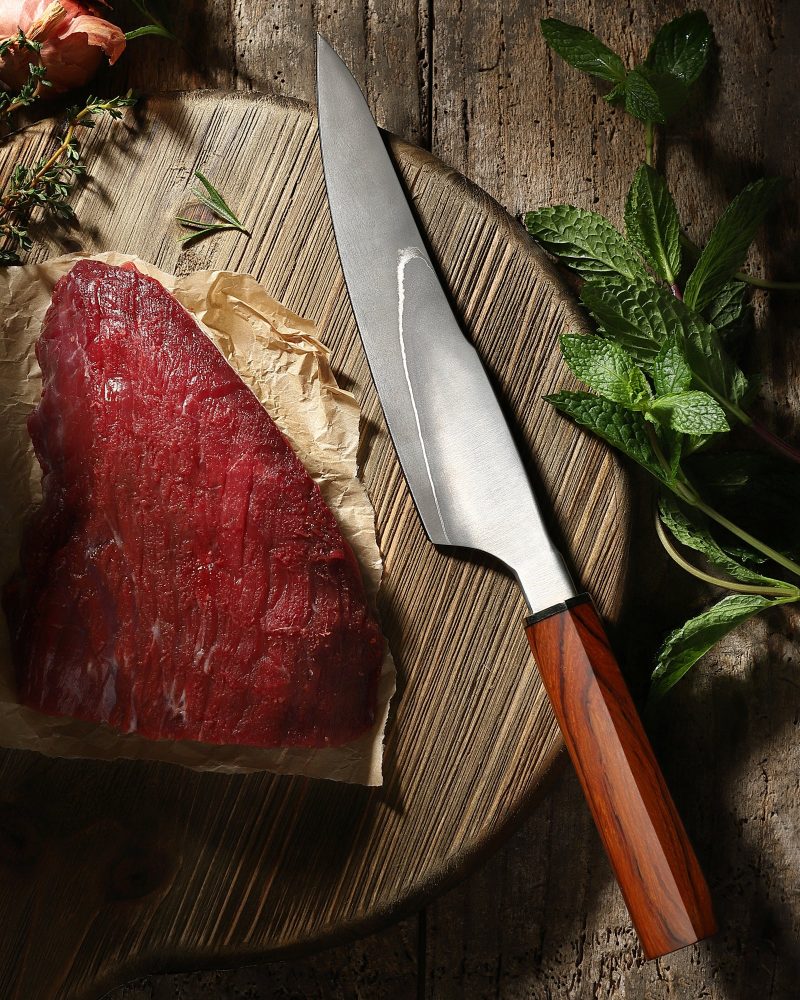 XC136 XinCraft 8.4 Chef Knife (San Mai Forged) on chopping board