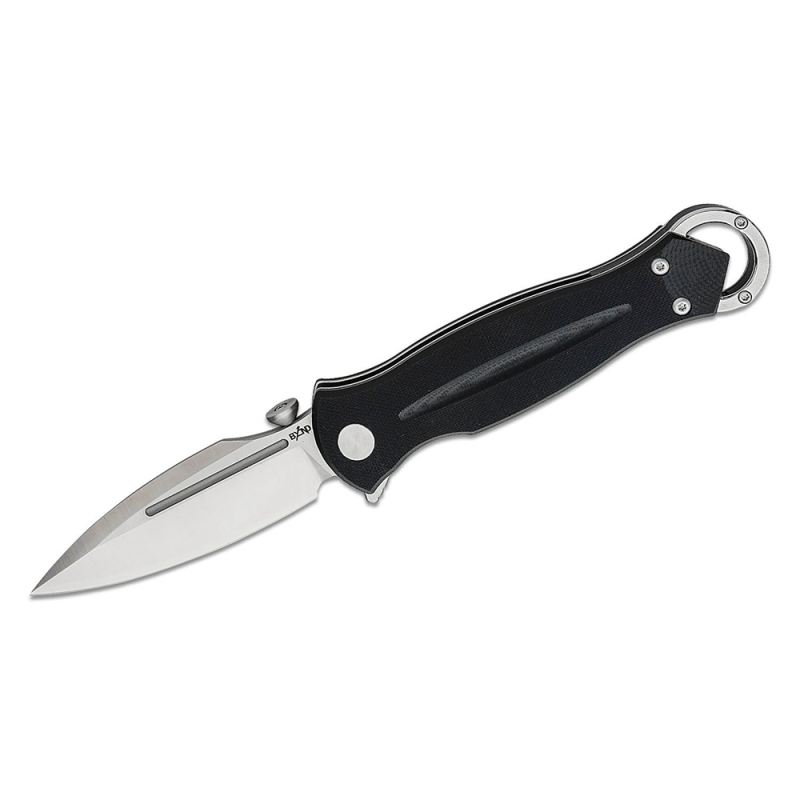 Frame 1 B'yond EDC Kibuga Flipper Knife 3.7" D2 Satin Spear Point Blade, Black G10 Handles with Reinforced Lanyard Ring, Liner Lock