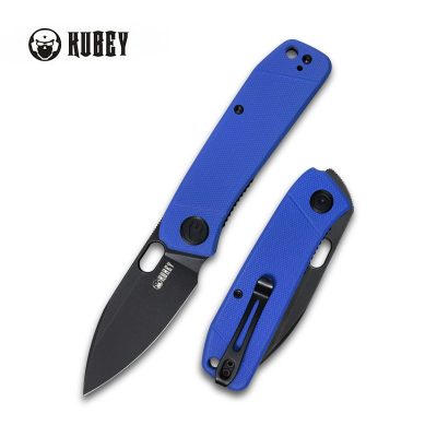 KUBEY HYDE FOLDING KNIFE 2.95" 14C28N BLACKWASH BLADE BLUE G10 HANDLE EDC - KU2104E