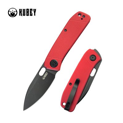 KUBEY HYDE FOLDING KNIFE 2.95" 14C28N BLACKWASH BLADE RED G10 HANDLE EDC - KU2104F