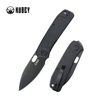 KUBEY HYDE FOLDING KNIFE 2.95" 14C28N BLACKWASH BLADE BLACK G10 HANDLE EDC - KU2104H
