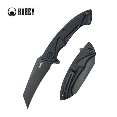 KUBEY ANTEATER FOLDING KNIFE 3.43" 14C28N BLACKWASH BLADE BLACK G10 HANDLE EDC - KU212D