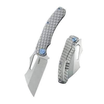 KUBEY SYLOW FOLDING KNIFE 3.46" 14C28N STONEWASH BLADE GREY TITANIUM HANDLE EDC - KU260A