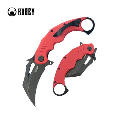 KUBEY WRATH FOLDING KNIFE 2.68" 14C28N BLACKWASH BLADE RED G10 HANDLE EDC - KU261H