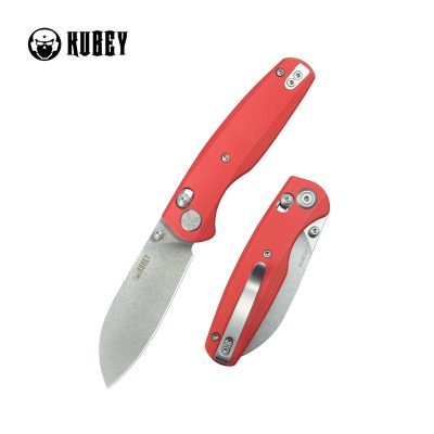 KUBEY BREEZE FOLDING KNIFE 3.03" 14C28N STONEWASH BLADE RED G10 HANDLE EDC - KU288B