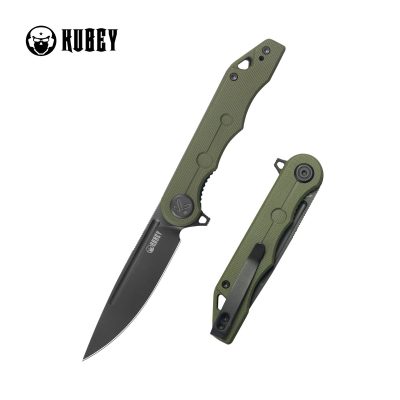 KUBEY MIZO FOLDING KNIFE 3.15" 14C28N BLACKWASH BLADE GREEN G10 HANDLE EDC - KU312T