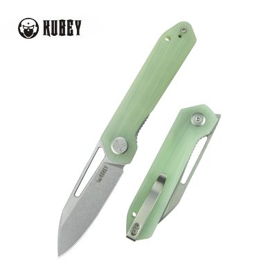 KUBEY ROYAL FOLDING KNIFE 2.99" 14C28N STONEWASH BLADE JADE G10 HANDLE EDC - KU321R