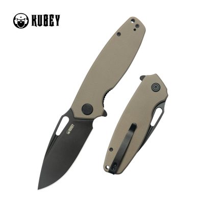 KUBEY TITYUS FOLDING KNIFE 3.39" 14C28N BLACKWASH BLADE TAN G10 HANDLE EDC - KU322U