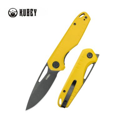 KUBEY DORIS FOLDING KNIFE 3.27" 14C28N BLACKWASH BLADE YELLOW G10 HANDLE EDC - KU324G