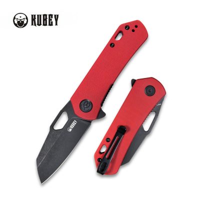 KUBEY DUROC FOLDING KNIFE 2.91" AUS-10 DARK STONEWASH BLADE RED G10 HANDLE EDC - KU332F