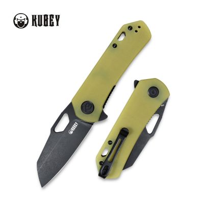 KUBEY DUROC FOLDING KNIFE 2.91" AUS-10 DARK STONEWASH BLADE YELLOW G10 HANDLE EDC - KU332H