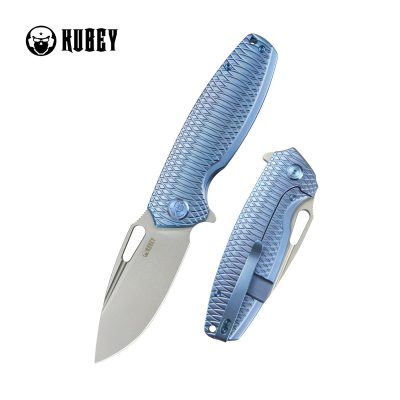 KUBEY TITYUS FOLDING KNIFE 3.39" 14C28N BEAD BLAST BLADE BLUE PATTERN TITANIUM HANDLE EDC - KB360F