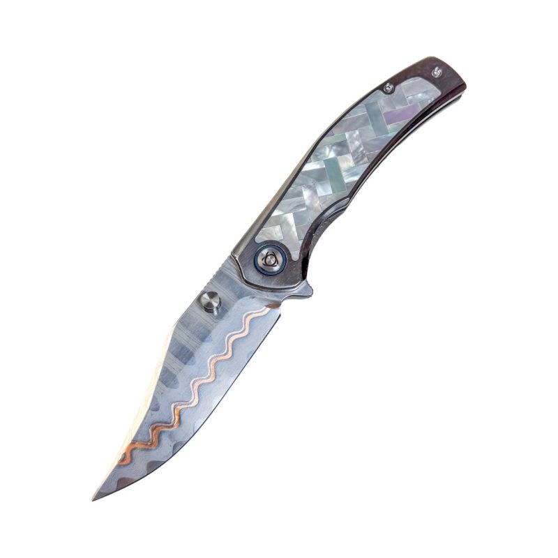 SL-100-CF - 14C28N Blade Titanium/TiDamascus Handle