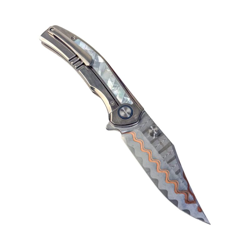 SL-100-CF - 14C28N Blade Titanium/TiDamascus Handle