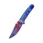 SL-95-Damascus-engrave-Dragon scale pattern Damascus Blade Titanium Handle