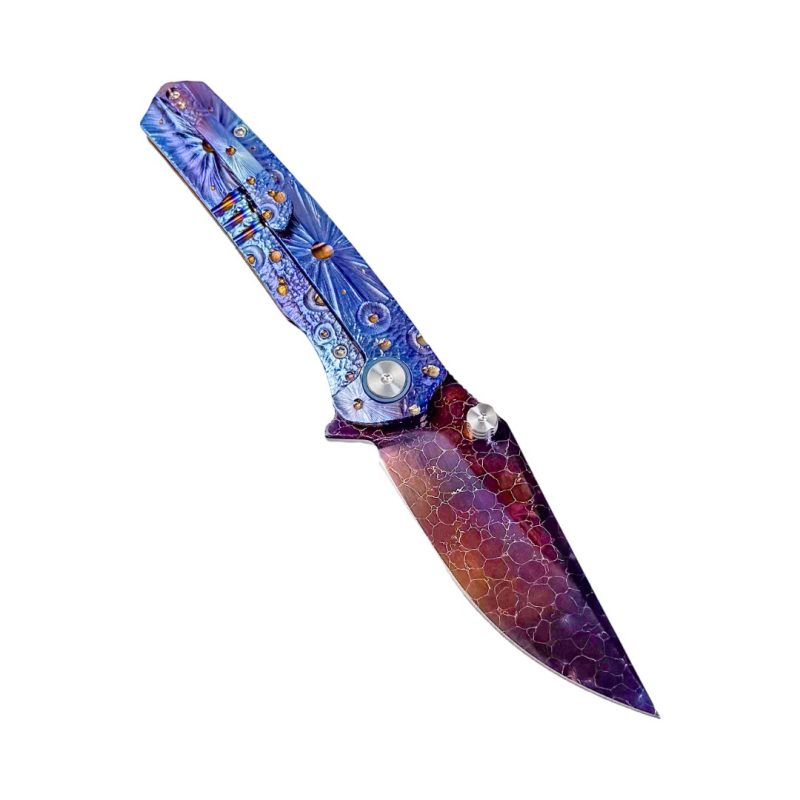 SL-95-Damascus-engrave-Dragon scale pattern Damascus Blade Titanium Handle