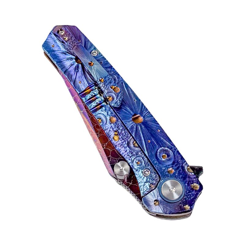 SL-95-Damascus-engrave-Dragon scale pattern Damascus Blade Titanium Handle