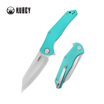 KUBEY FLASH FOLDING KNIFE 3.86" 14C28N SATIN BLADE TIFFANY BLUE G10 HANDLE EDC - KU158M