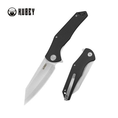 KUBEY FLASH FOLDING KNIFE 3.86" 14C28N SATIN BLADE BLACK G10 HANDLE EDC - KU158O