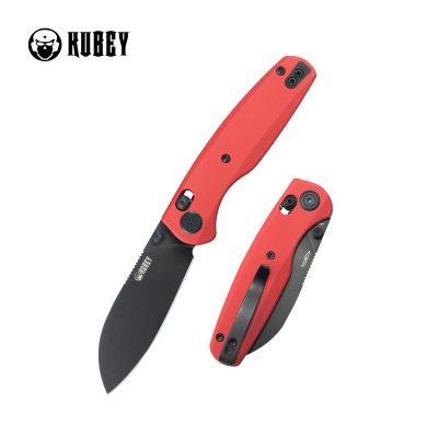 KUBEY BREEZE FOLDING KNIFE 3.03" 14C28N BLACKWASH BLADE RED G10 HANDLE EDC - KU288F
