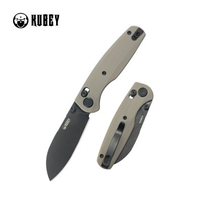 KUBEY BREEZE FOLDING KNIFE 3.03" 14C28N BLACKWASH BLADE TAN G10 HANDLE EDC - KU288G