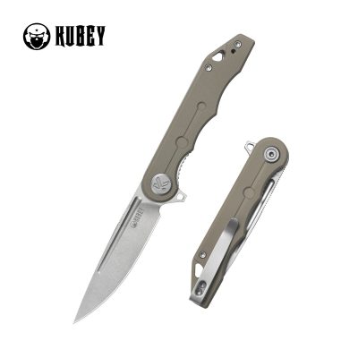 KUBEY MIZO FOLDING KNIFE 3.15" 14C28N DARK BEADBLAST BLADE KHAKI G10 HANDLE EDC - KU312S