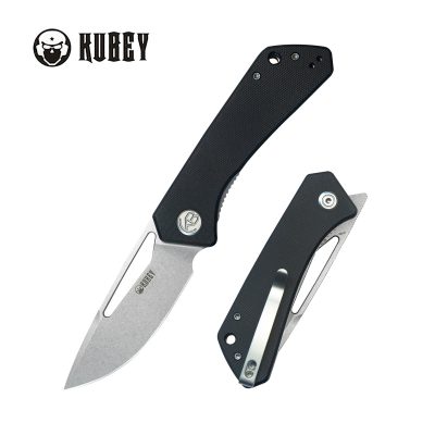 KUBEY THALIA FOLDING KNIFE 3.27" 14C28N STONEWASH BLADE BLACK G10 HANDLE EDC - KU331L