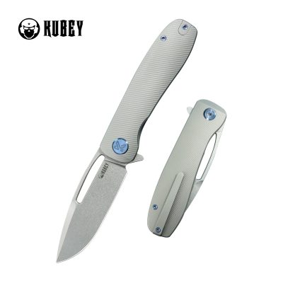 KUBEY SUPERCELL FOLDING KNIFE 3.46" 14C28N STONEWASH BLADE GREY TITANIUM HANDLE EDC - KU353A