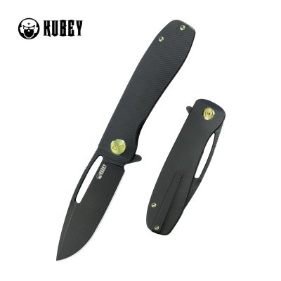 KUBEY SUPERCELL FOLDING KNIFE 3.46" 14C28N BLACKWASH BLADE BLACKWASH TITANIUM HANDLE EDC - KU353D
