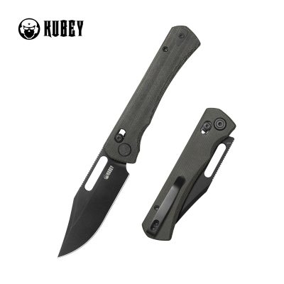 KUBEY TBO FOLDING KNIFE 3.1" 14C28N BLACKWASH BLADE BLACK MICARTA MICARTA HANDLE EDC - KU396D