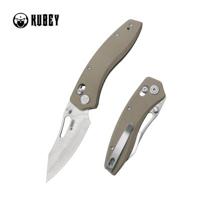 KUBEY CAIMAN FOLDING KNIFE 3.1" SAN MAI M2 SATIN BLADE TAN G10 HANDLE EDC - KU421D