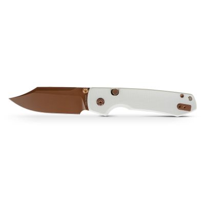 VOSTEED RACCOON TLL FOLDING KNIFE 3.25" 14C28N COPPER DUNE BOWIE BLADE WHITE G10 HANDLE EDC