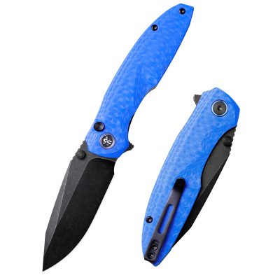 REMETTE RT-COOL WHALE FOLDING KNIFE 3.15" 14C28N TITANIUM STONEWASH BLADE BLUE G10 HANDLE EDC