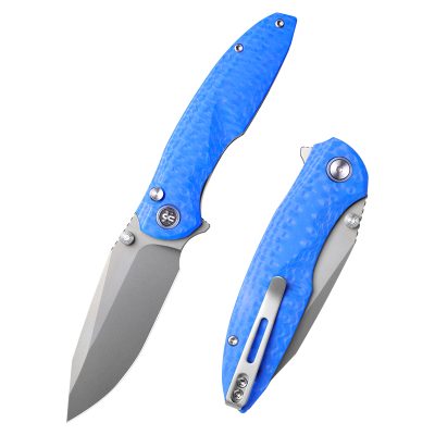 REMETTE RT-COOL WHALE FOLDING KNIFE 3.15" 14C28N CERAMIC SANDBLAST BLADE BLUE G10 HANDLE EDC
