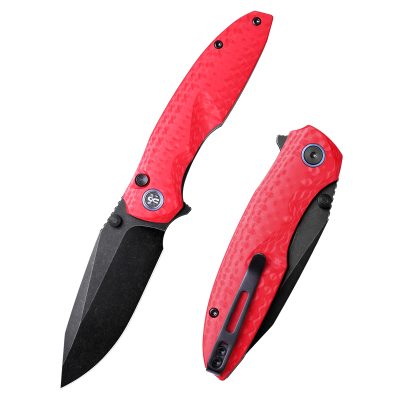 REMETTE RT-COOL WHALE FOLDING KNIFE 3.15" 14C28N TITANIUM STONEWASH BLADE RED G10 HANDLE EDC