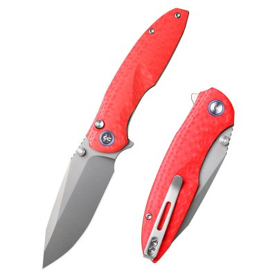 REMETTE RT-COOL WHALE FOLDING KNIFE 3.15" 14C28N CERAMIC SANDBLAST BLADE RED G10 HANDLE EDC