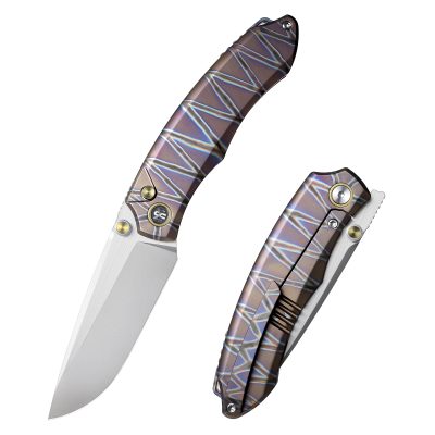 REMETTE WILD SPECIES FOLDING KNIFE 3.27" M390 SATIN PEARLESCENT BLADE TIGER PATTERN TITANIUM HANDLE EDC