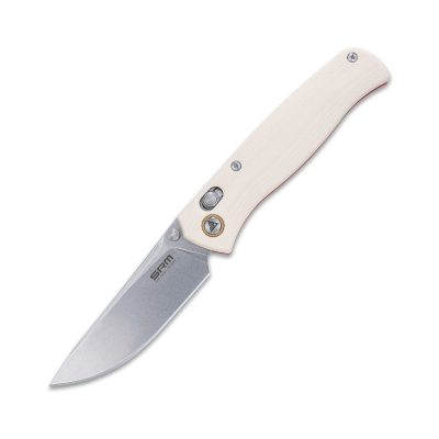 SRM MEDAL 255L-GT2 FOLDING KNIFE 3.2" 10Cr15CoMoV SATIN BLADE IVORY/WHITE G10 HANDLE EDC