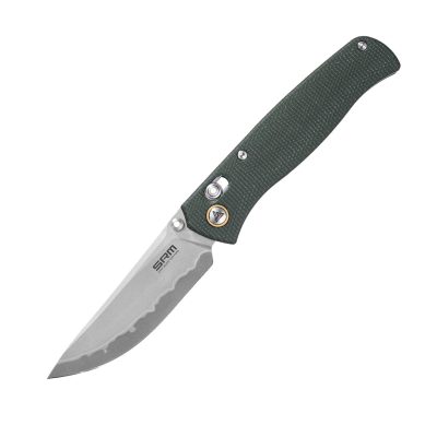 SRM MEDAL 255L-MG2 FOLDING KNIFE 3.2" 140CR LAMINATED BEAD BLAST BLADE GREEN MICARTA HANDLE EDC