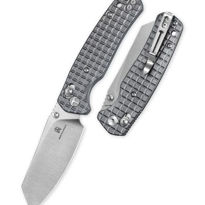BESTECHMAN CICADA'S WING BMK06-S-1 FOLDING KNIFE 3.15" 10Cr15MoV SATIN BLADE GREY PVD STAINLESS STEEL HANDLE EDC